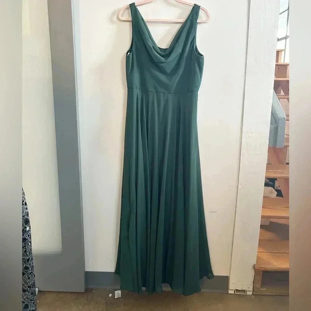 Jenny Yoo collection green draped chiffon‎ maxi dress
